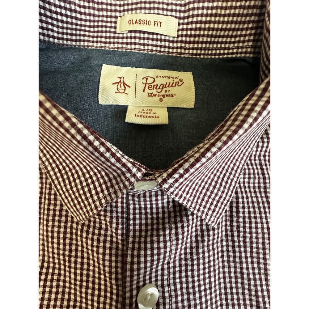 Original Penguin Check Shirt Mens L Brown Casual